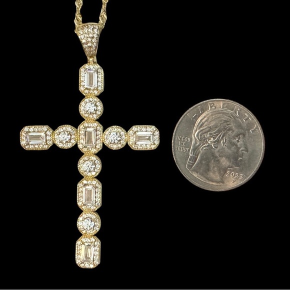Elegant Gold Over Sterling CZ Cross Pendant Necklace - Picture 14 of 15